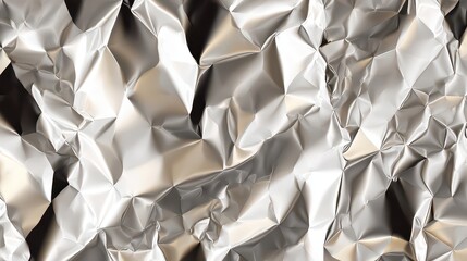 Shiny Silver Aluminum Foil Texture with Crinkled Surface and Reflective Light Full Frame Abstract Metallic Background