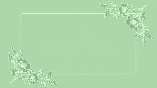 Pastel Mint Green Background Featuring White Rectangular Frame with Ornate Top-Right Corner