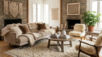 Obraz premium Cozy Bohemian Living Room Interior