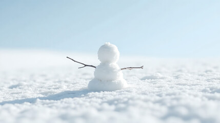 Simple Snowman Standing on White Snowfield
