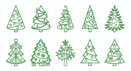 Christmas Tree Icon Set Collection Flat Vector Holiday Design