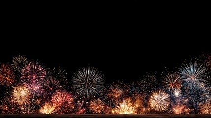 Vibrant Fireworks Exploding in the Night Sky with Black Background for Celebratory Events and Visual Effects