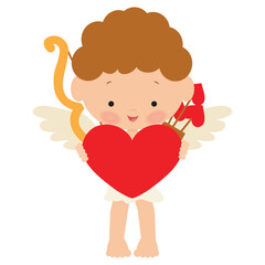 Funny cartoon little cupid boy with bow and arrow vector  illustration