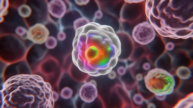 Macro view of stem cell differentiation with colorful internal changes