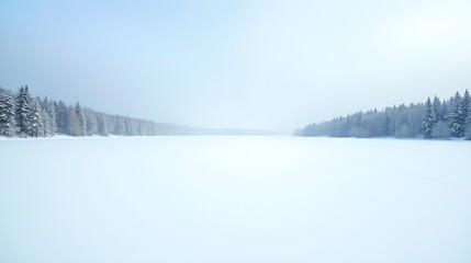 Frozen Lake Surrounded by Forest in Minimal Winter Scene
