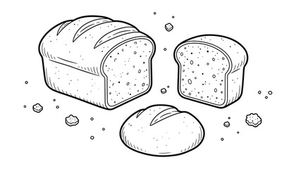 Bread slices on transparent background vintage drawing line art illustration