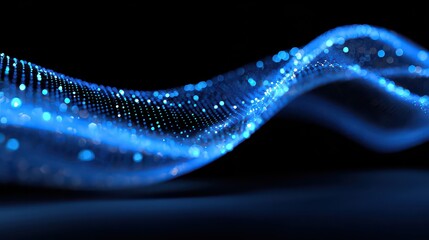 Dynamic Blue Particle Wave on Dark Background with Bokeh Lights Futuristic Digital Design for Graphic Resources
