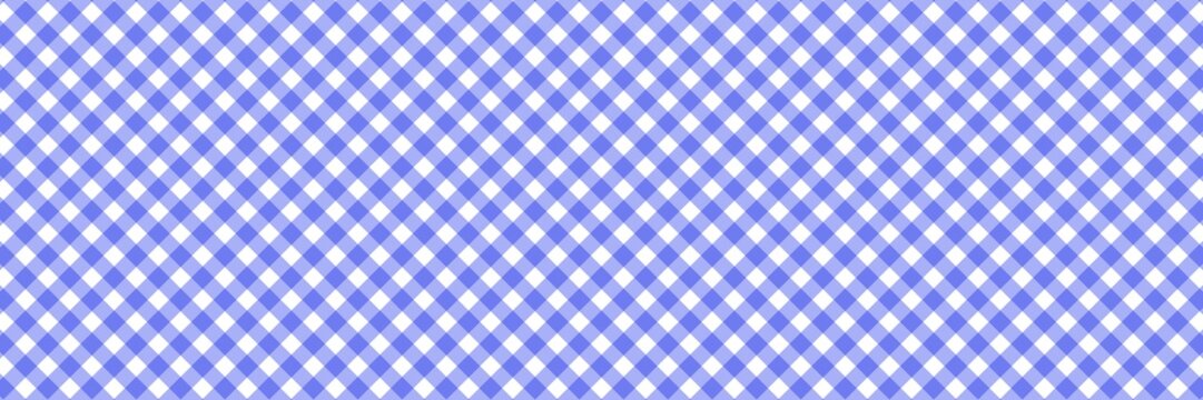 Seamless blue and white gingham checkered pattern background. Classic argyle picnic tablecloth texture, trendy geometric design for textile, wallpaper, and scrapbooking.