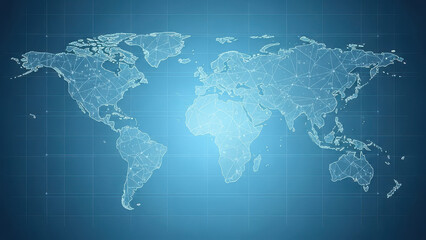 Global connections map with modern network lines and nodes on blue background