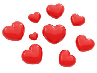 Scattered red hearts expressing love and affection