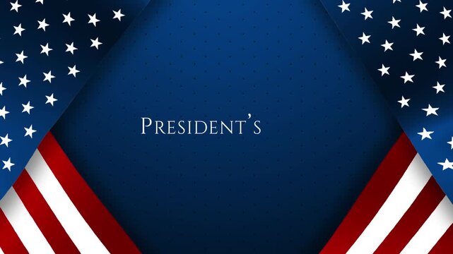 Happy President's Day text animation on waving American flag as the background with fireworks. Great for use on presidents day celebration, banner, event, etc.