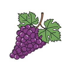 Fototapeta premium Angled purple grape cluster with green leaves in icon style for Trifon Zarezan and winemaking visuals