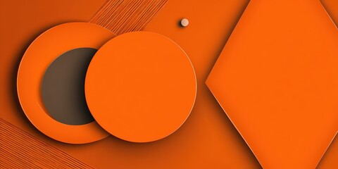 Abstract Orange Background Featuring Circle and Diamond Shapes with Modern Geometric Design and Shadow Effect
