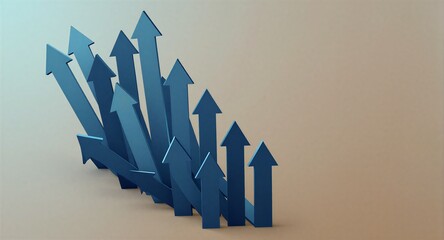 Five white arrows point upward, symbolizing direction and progress on a gradient background.