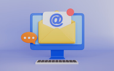 Opened envelope, New email on computer screen, Email notification concept