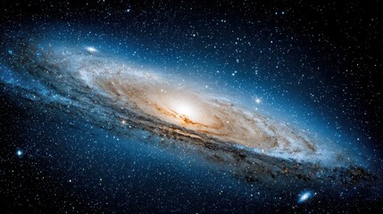 Fototapeta premium Detailed View of Andromeda Galaxy in Dark Sky with Gaseous Arms Swirling and Stars Glowing Radiantly in Space Photography