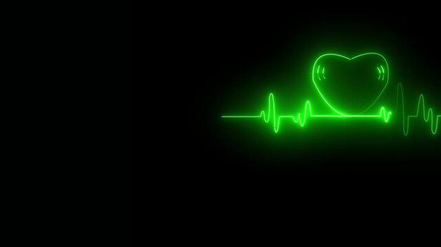 Glowing neon heartbeat pulse with medical plus icon animation