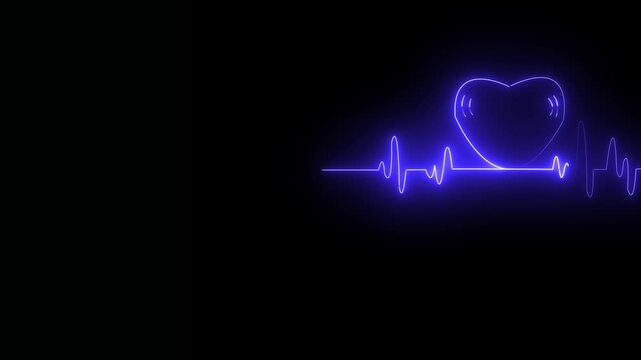 Glowing neon heartbeat pulse with medical plus icon animation