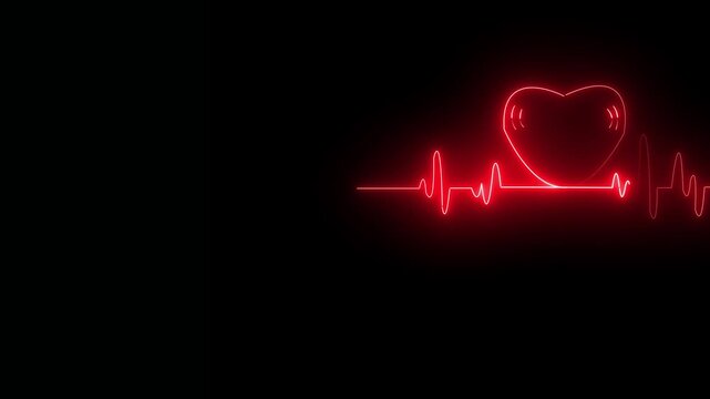 Glowing neon heartbeat pulse with medical plus icon animation