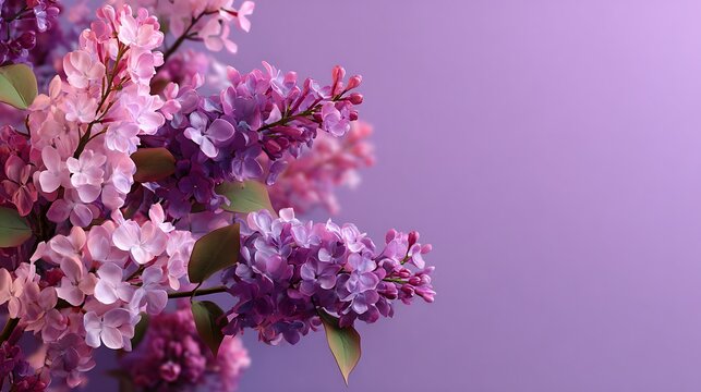 Delicate purple and pink lilac flowers in bloom. soft pastel background. natural spring floral arr