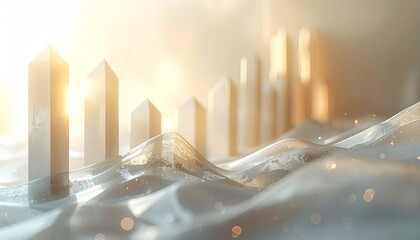 Luminous abstract structures emerging from a futuristic digital landscape, representing ambitious growth, upward progress, and illuminated pathways to success