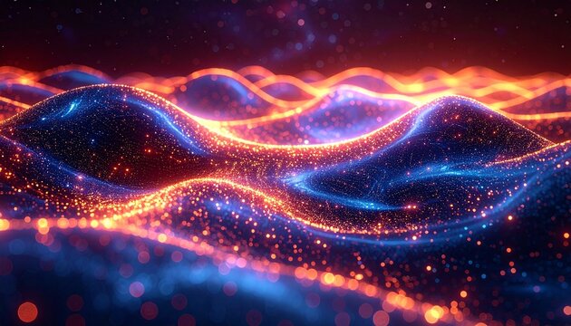 Abstract Waves of Glowing Orbs and Particles Creating a Cosmic Energy Field