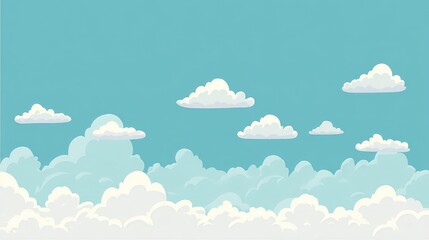 Pixel Art Style Blue Sky Background with White Clouds and Bright Daytime Sky Aesthetic in Horizontal Orientation and Pixelated Texture Design Banner