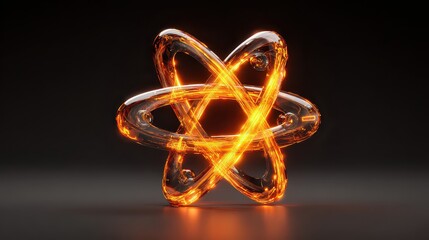Glowing Metalic Atomic Symbol with Orange Hot Emission on Dark Background
