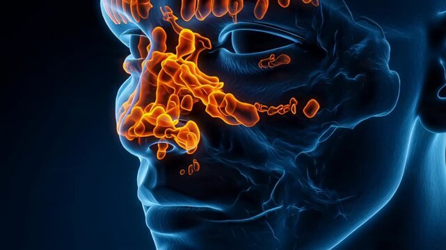 Medical Illustration Of Sinusitis Inflammation And Infection Showing Orange