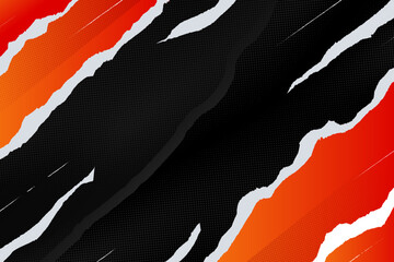 Abstract sports background with aggressive red and black torn paper shapes.