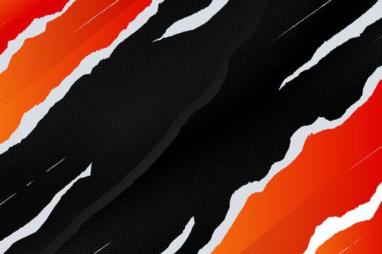 Abstract sports background with aggressive red and black torn paper shapes.