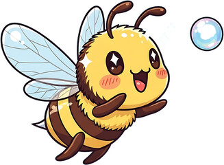Cute cartoon bee flying with a bubble.
