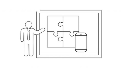 Business Presentation with Puzzle and Mobile App Outline.