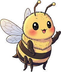 Cute cartoon bee waving hello with a friendly smile.
