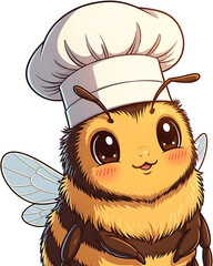Cute cartoon bee wearing a chef hat ready to cook.