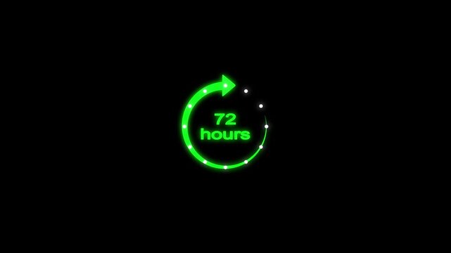 Green 72 Hour Circular Arrow Icon with Dots on Black Background 72 hours time