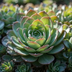 Vibrant succulent plants with green leaves and red edges