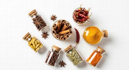 Spice Variety in Display: A curated assortment of vibrant spices, neatly arranged in transparent jars, ready to enhance any dish.