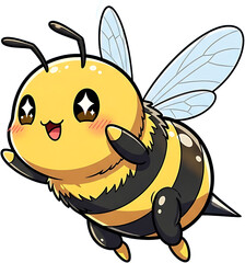 Cute cartoon bee flying with happy expression and sparkling eyes.