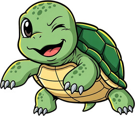 Fototapeta premium Cute cartoon turtle winking and smiling happily.