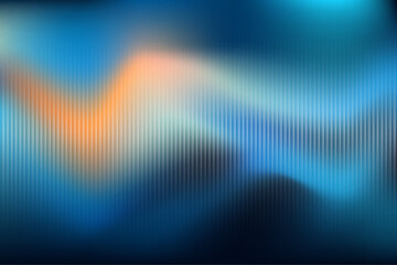 Abstract blue and orange wavy technology background with vertical lines and halftone texture.