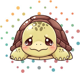 Cute cartoon turtle with big eyes and colorful polka dots.