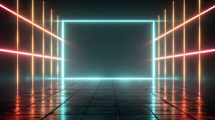 Neon-lit Futuristic Room with Glowing Rectangle