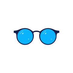 Stylish blue round sunglasses graphic design element on transparent background