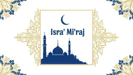 Isra' mi'raj islamic illustration with mosque and crescent moon
