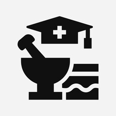 Obraz premium Pharmacy Education Icon with Mortarboard and Pestle