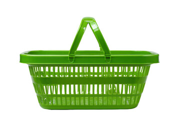 Fototapeta premium Bright Green Plastic Shopping Basket with Handles on Black Background image