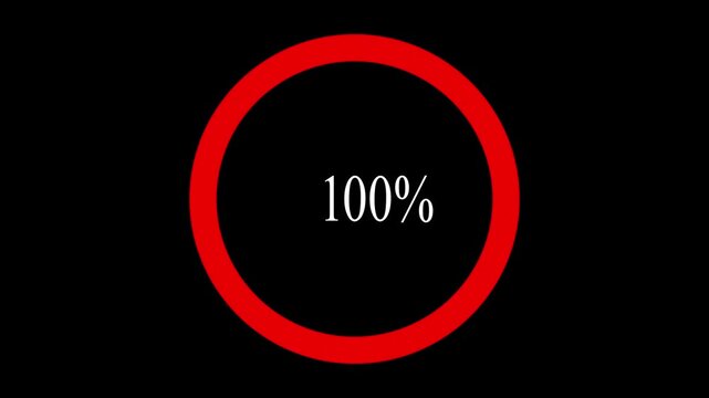 Red Circular Loading Progress Animation from 0 to 100 Percent for UI Progress Indicator, App Preloader and Website Loading Screen on Dark Background