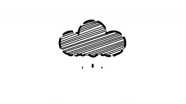 Hand Drawn Cloud and Rain Icon Animation in Doodle Style. Cute Animated Weather Symbol for Creative Video Projects