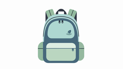 Light blue backpack with darker blue accents and muted green straps on a neutral background